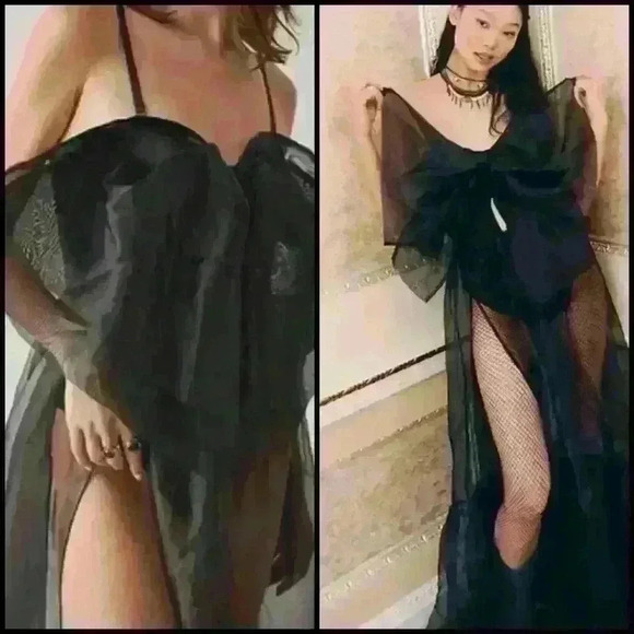 Free People Intimately Someone Say Bows Bodysuit Sheer Goth Coquette Dress  S - Picture 2 of 13